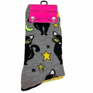 Betsey Johnson Black Cat Halloween Crew Socks